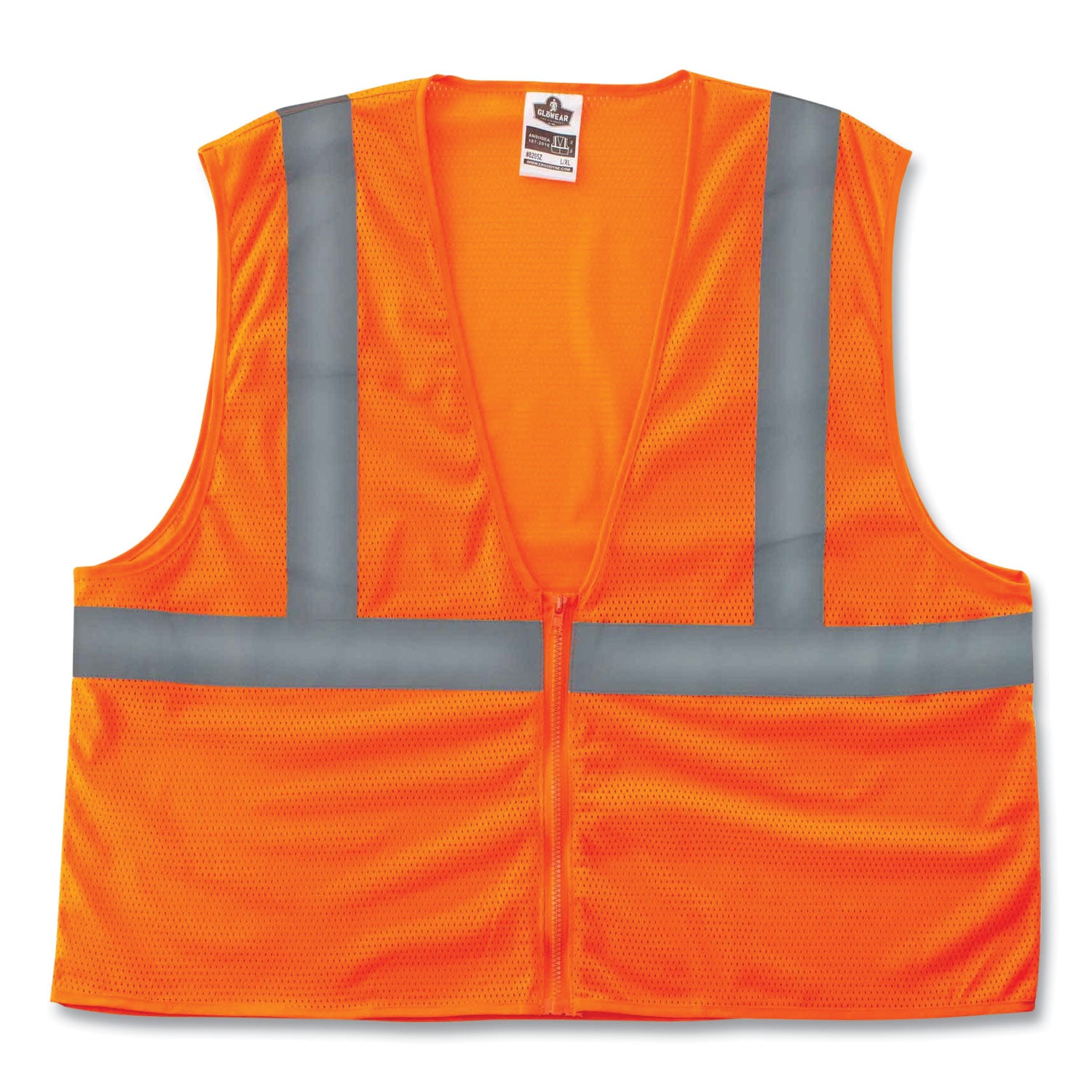 Ergodyne GloWear Type R Class 2 Hi-Vis Mesh Vest, Small/Medium, Zipper Closure, Orange, Reflective, Breathable, Lightweight, Machine Washable, 1 Each
