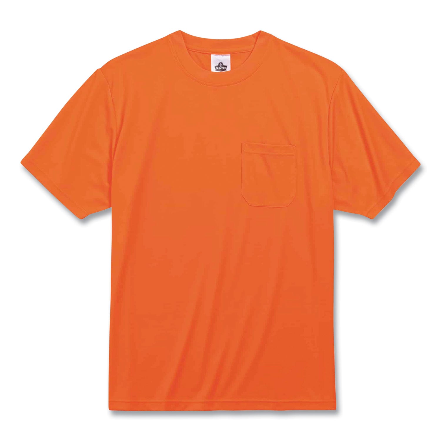 Ergodyne GloWear 8089 Non-certified Orange T-Shirt, Small, 1 Each, Polyester, Lightweight, Breathable, Moisture Wicking, UV Resistant, Chest Pocket, High Visibility, Short Sleeve, Machine Washable