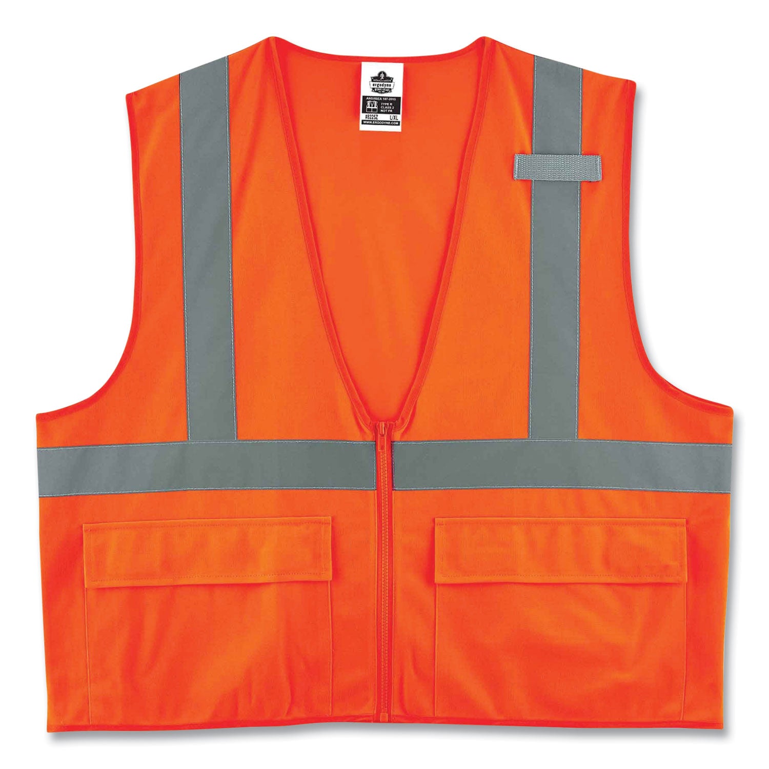 Ergodyne 8225Z Type R Class 2 Standard Solid Vest, Small/Medium, Zipper Closure, Polyester, Orange, Pocket, Mic Tab, Reflective, 1 Each