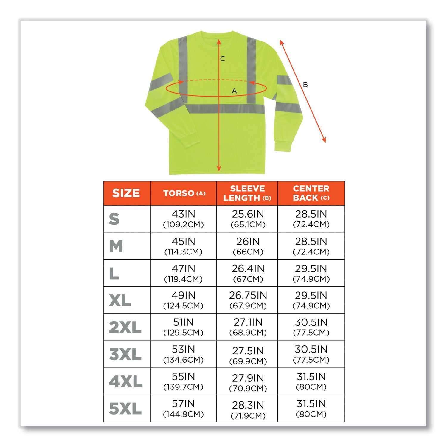 Ergodyne 8391 Type R Class 3 Long Sleeve Safety T-Shirt, 2X-Large, Lime, Polyester, Breathable, Moisture Resistant, UV Resistant, Reflective, Heat Resistant, Chest Pocket, 1 Each