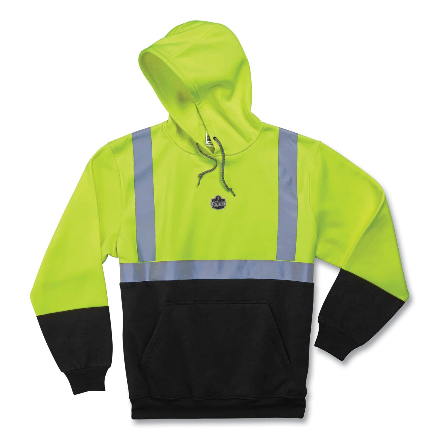 Ergodyne 8293 Type R Class 2 Front Hooded Sweatshirt, Extra Large, Black/Lime, Polar Fleece, 1 Each