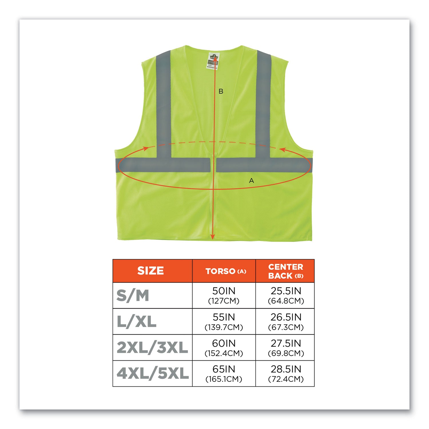 Ergodyne GloWear 8205Z Type R Class 2 Super Econo Mesh Safety Vest, Lime, Reflective, Breathable, Lightweight, Zipper Closure, 4X/5X Size, 1 Each