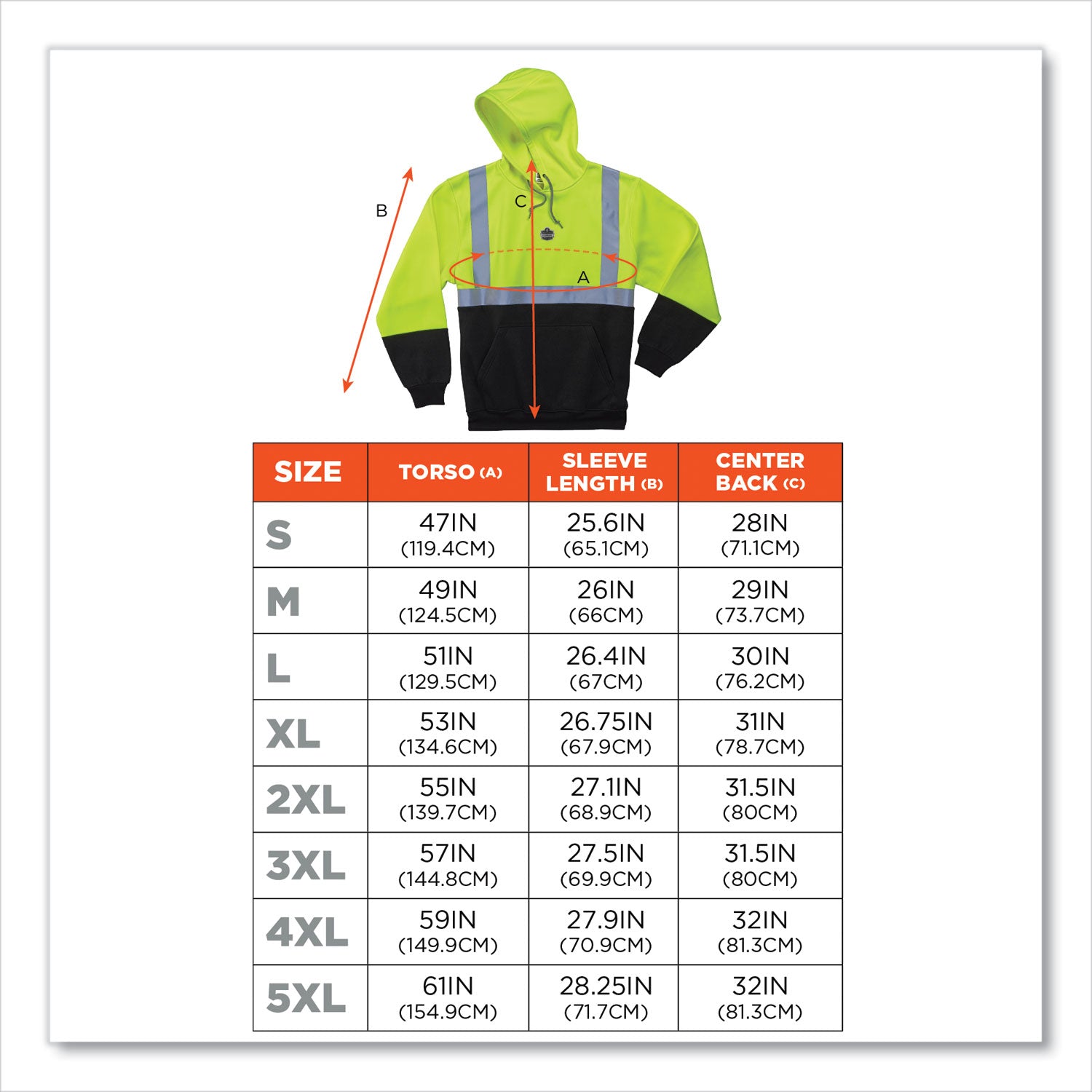 Ergodyne 8293 Type R Class 2 Front Hooded Sweatshirt, Large, Black/Lime, Polar Fleece, 1 Each