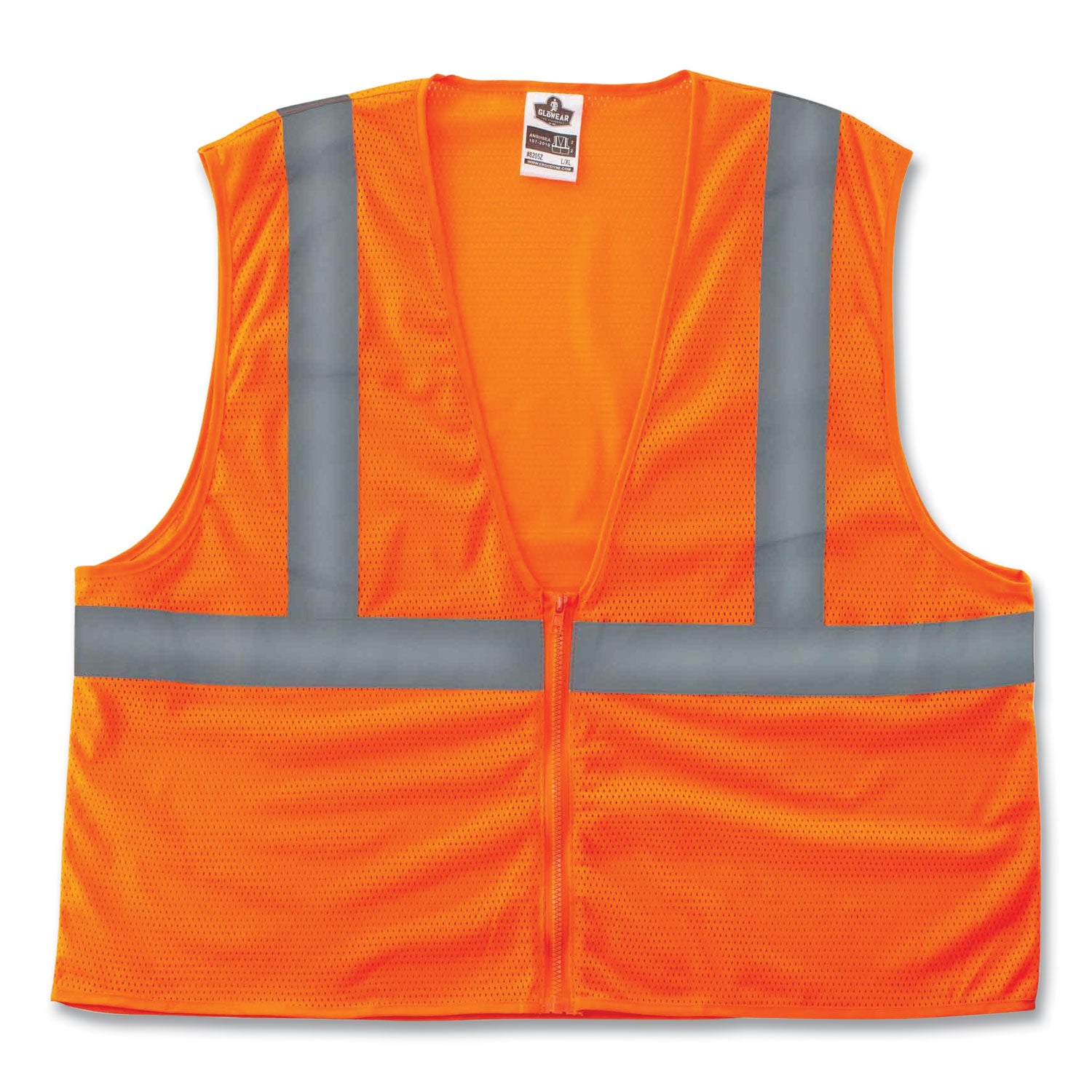 Ergodyne GloWear Type R Class 2 Hi-Vis Mesh Vest, 2X/3X, Zipper Closure, Orange, Reflective, Breathable, Lightweight, Machine Washable, Polyester Mesh, 1 Each