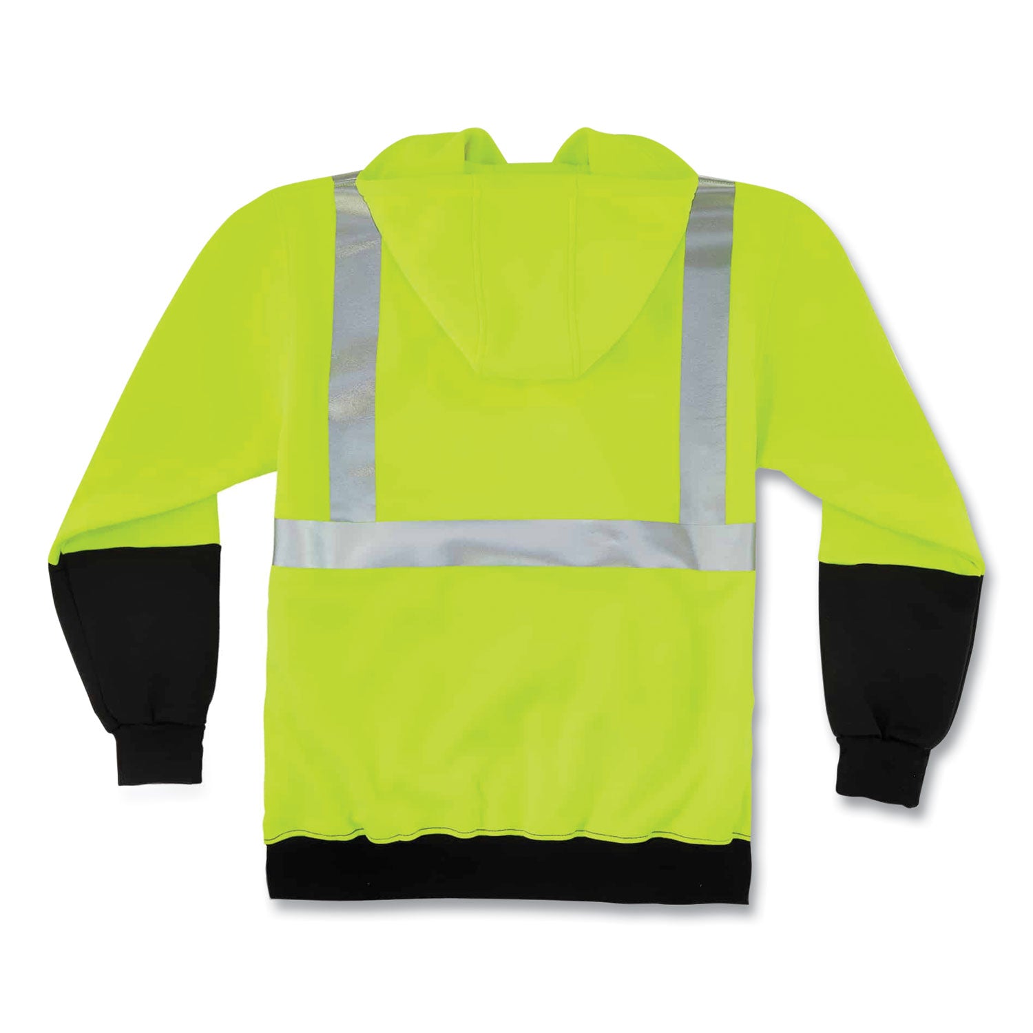 Ergodyne 8293 Type R Class 2 Front Hooded Sweatshirt, Small, Black/Lime, Polar Fleece, 1 Each