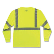 Ergodyne 8391 Type R Class 3 Long Sleeve Safety T-Shirt, Large, Lime, Polyester, Breathable, Moisture Resistant, UV & Heat Resistant, Reflective, Chest Pocket, 1 Each