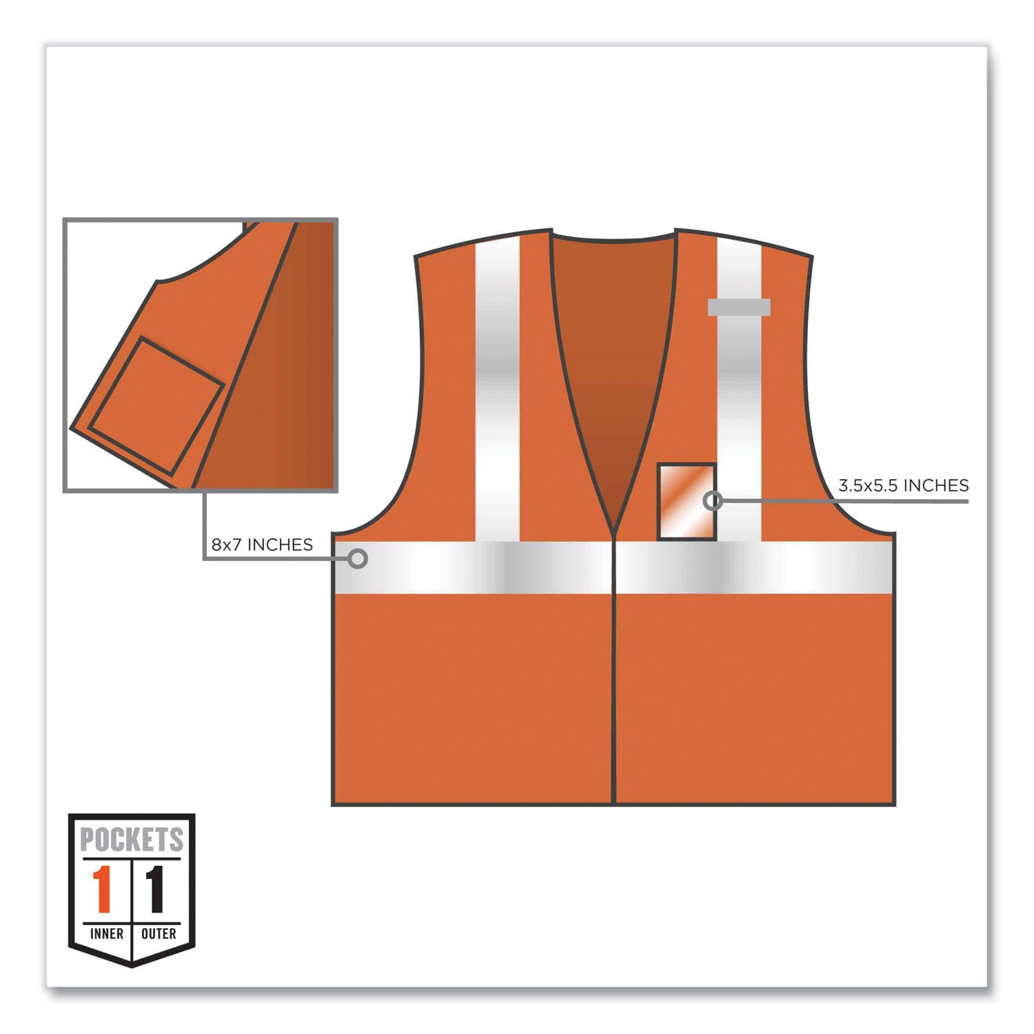 Ergodyne GloWear Type R C2 Breakaway Mesh Safety Vest, 4XL/5XL, Orange, Reflective, Hook & Loop Closure, Pocket, Badge Holder, Breathable, Lightweight, 1 Each