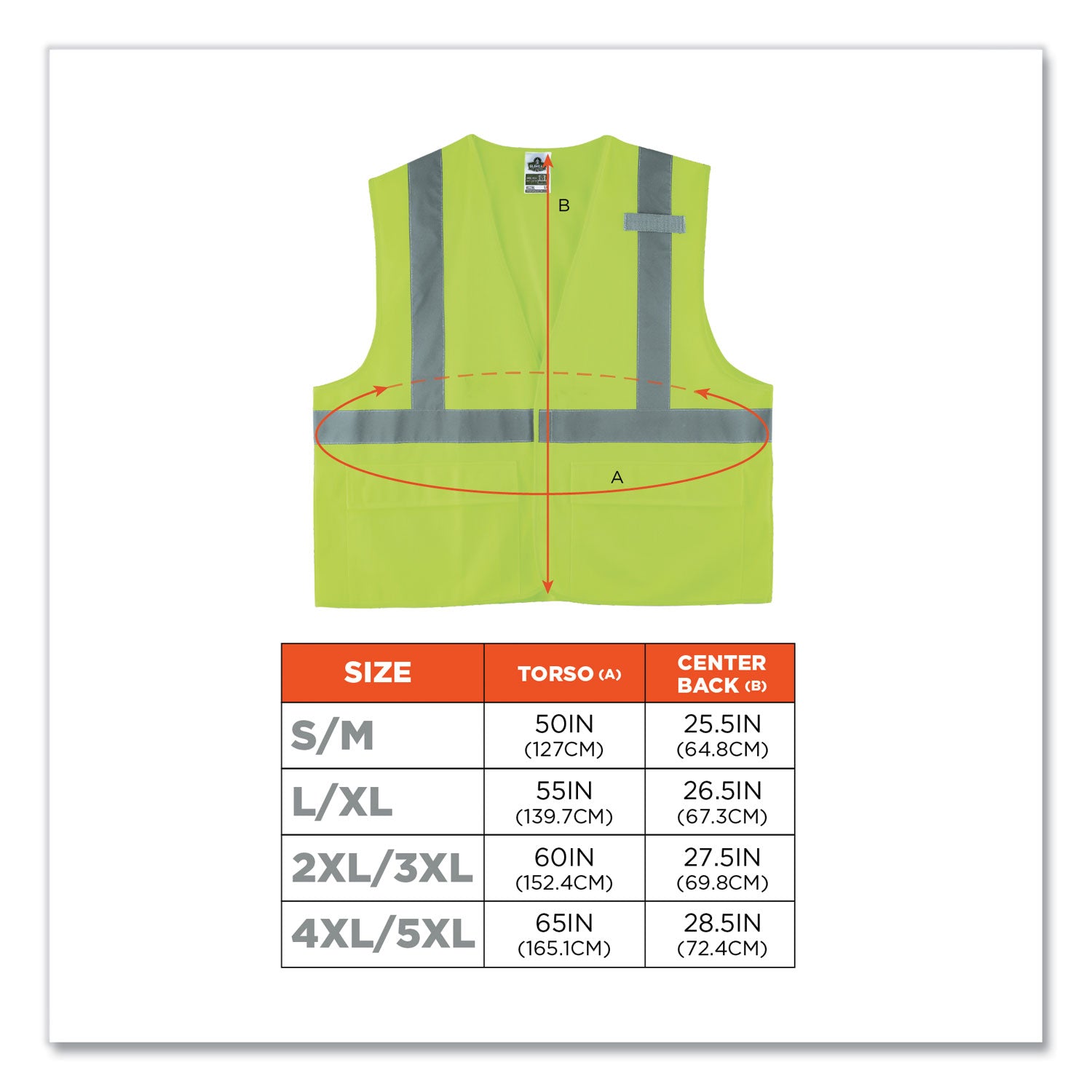 Ergodyne 8225HL Type R Class 2 Solid Vest, 4XL/5XL, Hook & Loop Closure, Polyester, Lime, Pocket, Mic Tab, Reflective, 1 Each