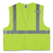 Ergodyne 8225HL Type R Class 2 Solid Vest, 4XL/5XL, Hook & Loop Closure, Polyester, Lime, Pocket, Mic Tab, Reflective, 1 Each