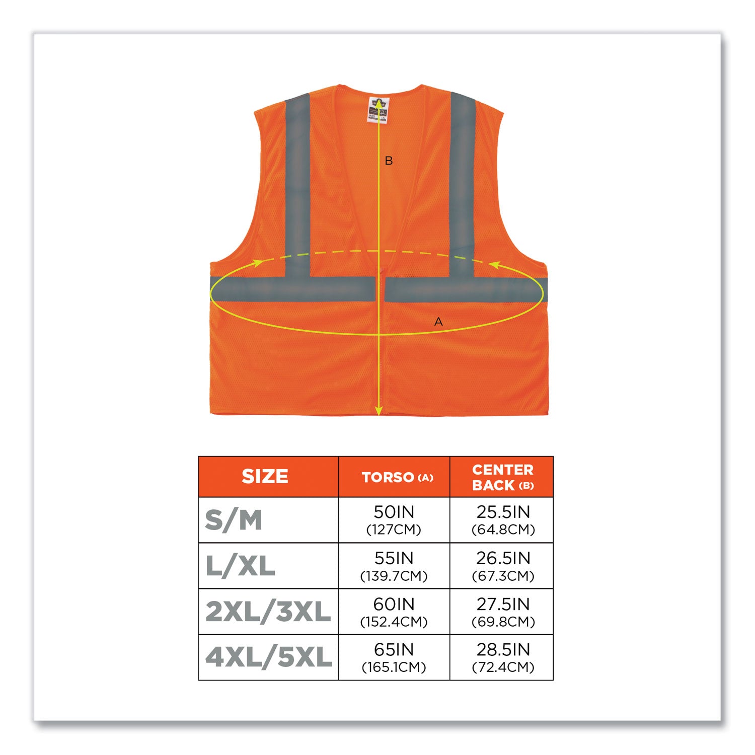 Ergodyne GloWear Type R Class 2 Hi-Vis Mesh Vest, 2X/3X, Zipper Closure, Orange, Reflective, Breathable, Lightweight, Machine Washable, Polyester Mesh, 1 Each