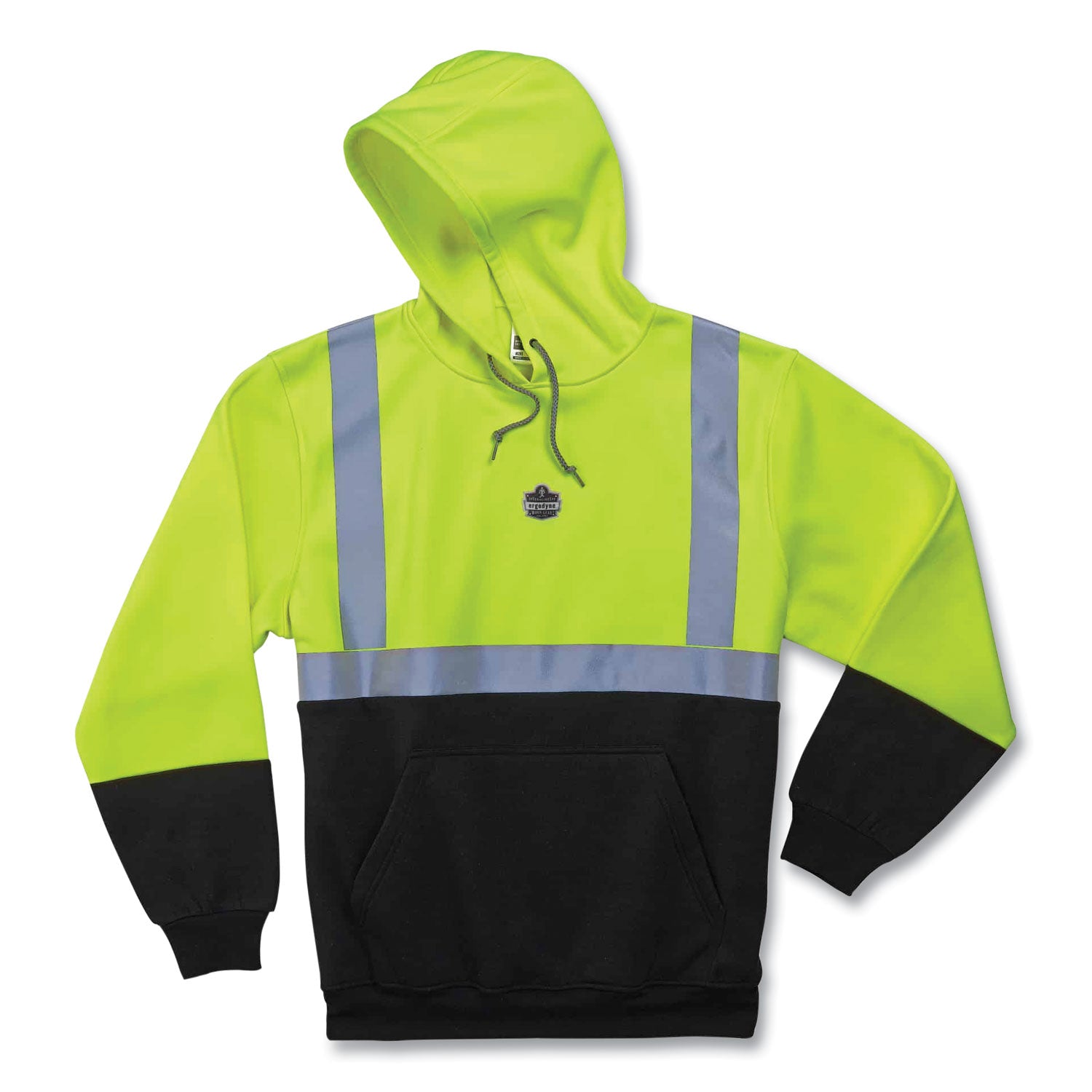 Ergodyne 8293 Type R Class 2 Front Hooded Sweatshirt, 4XL, Black/Lime, Polar Fleece, 1 Each