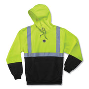 Ergodyne 8293 Type R Class 2 Front Hooded Sweatshirt, 4XL, Black/Lime, Polar Fleece, 1 Each