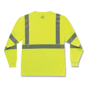 Ergodyne 8391 Type R Class 3 Long Sleeve Safety T-Shirt, Small, Lime, Polyester, Breathable, Moisture Resistant, UV Resistant, Reflective, Heat Resistant, Chest Pocket, 1 Each