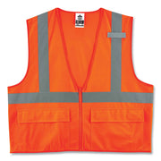 Ergodyne 8225Z Type R Class 2 Standard Solid Vest, 4XL/5XL, Zipper Closure, Polyester, Orange, Reflective, Pocket, Mic Tab, 1 Each