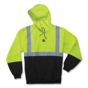 Ergodyne 8293 Type R Class 2 Hooded Sweatshirt, 5X-Large, Black/Lime, Polar Fleece, Reflective Strips, Drawstring Hood, Pouch Pocket, 1 Each