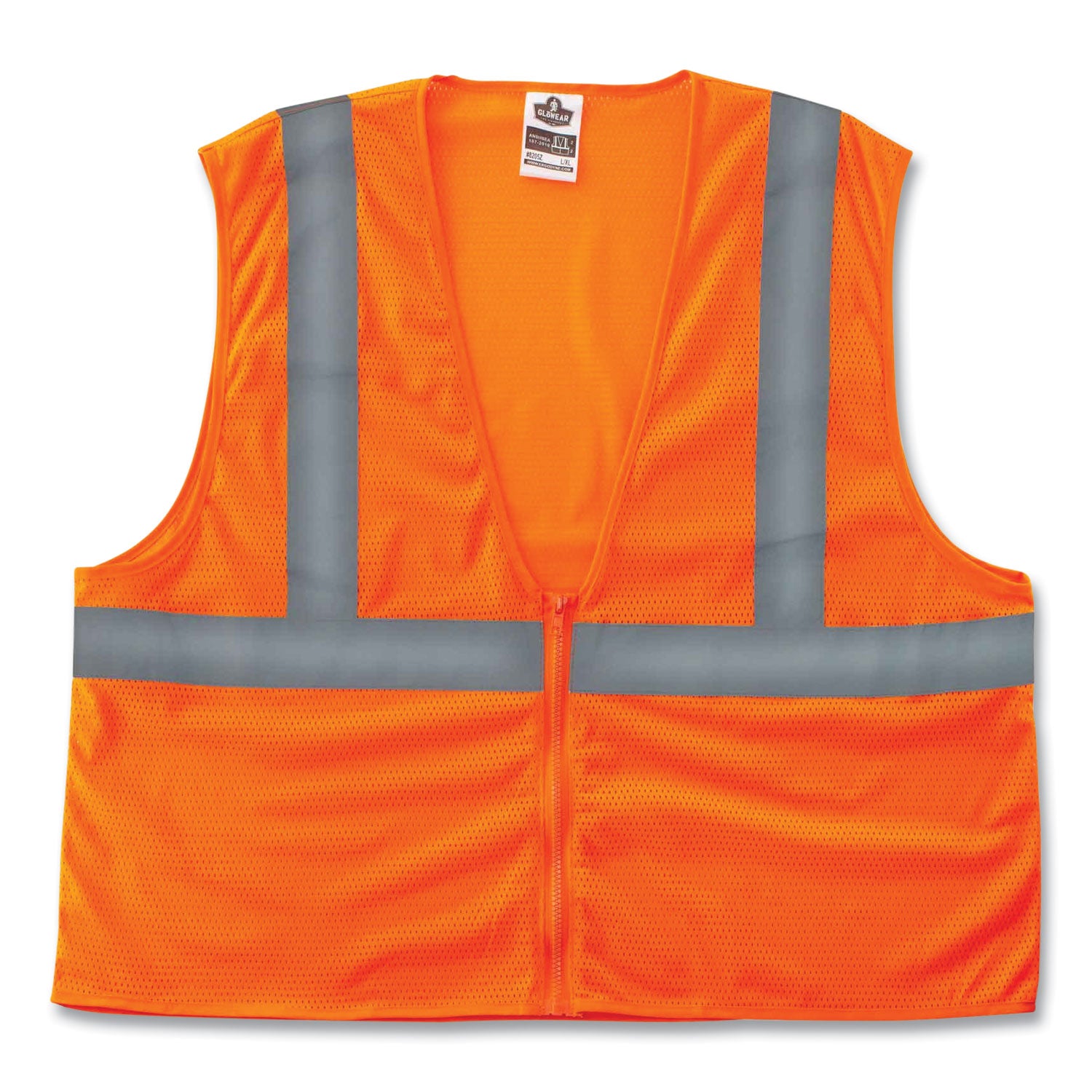 Ergodyne GloWear Type R Class 2 Hi-Vis Mesh Vest, Large/Extra Large, Zipper Closure, Polyester Mesh, Orange, Reflective, Breathable, Lightweight, Machine Washable, 1 Each