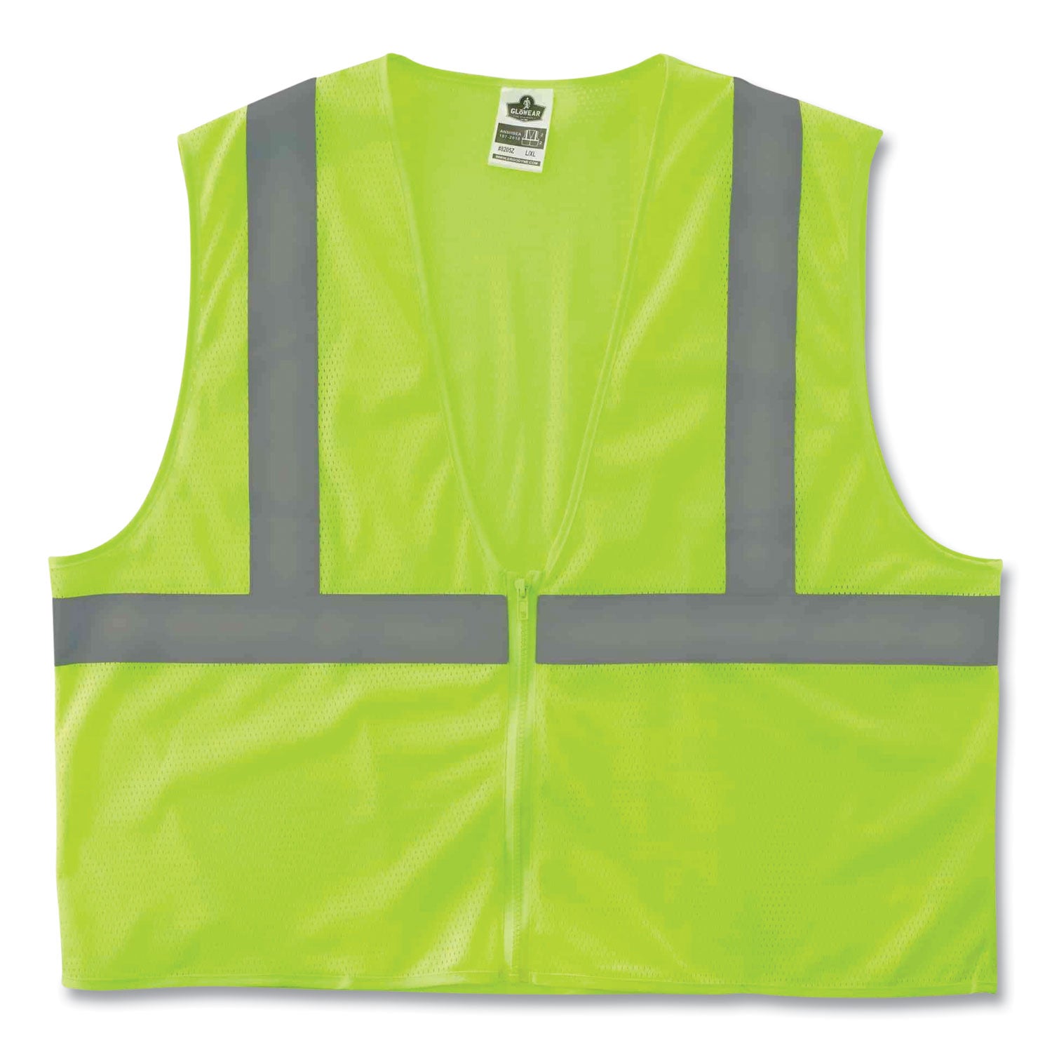 Ergodyne GloWear 8205Z Type R Class 2 Super Econo Mesh Safety Vest, Large/Extra Large, Zipper Closure, Lime, Reflective, Breathable, Lightweight, Machine Washable, Polyester Mesh, 1 Each