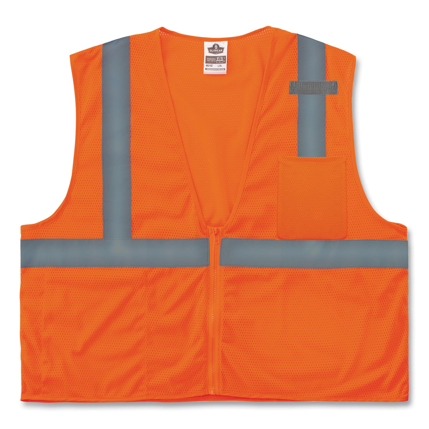 Ergodyne 8210Z Type R Economy Mesh Safety Vest, Extra Small, Zipper Closure, Polyester Mesh, Orange, Reflective, Pocket, Breathable, Lightweight, High Visibility, Machine Washable, Mic Tab, 1 Each