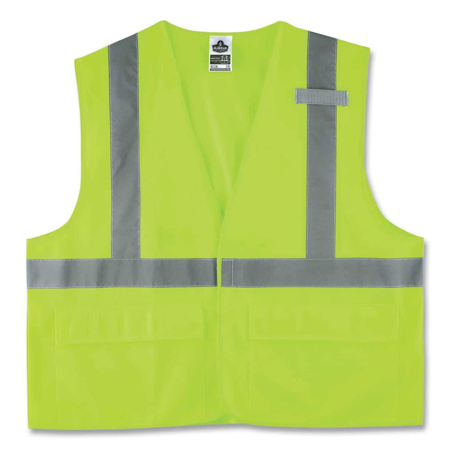 Ergodyne 8225HL Type R Class 2 Solid Vest, 2XL/3XL, Hook & Loop Closure, Polyester, Lime, Pocket, Mic Tab, Reflective, 1 Each