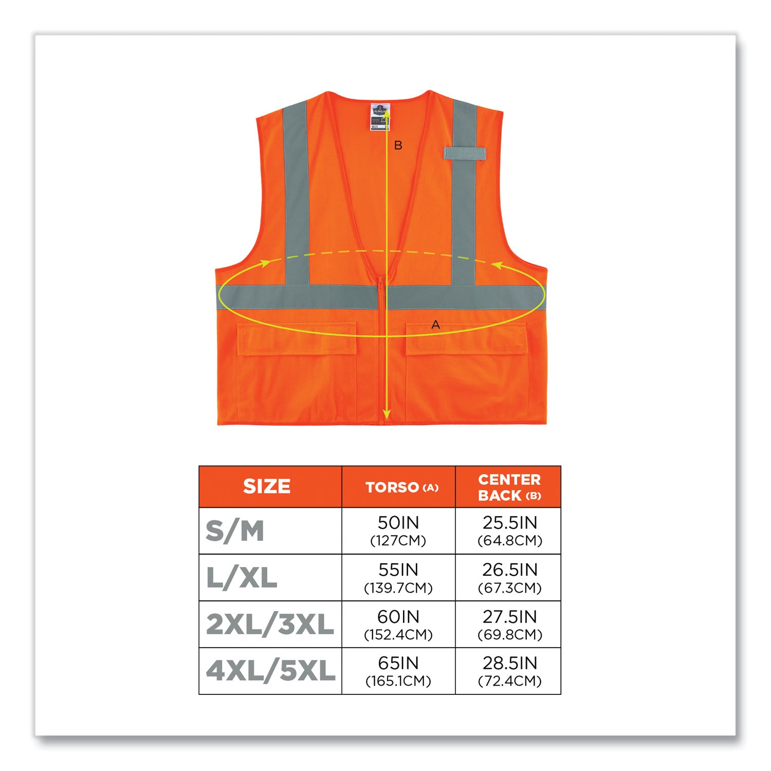 Ergodyne 8225Z Type R Class 2 Standard Solid Vest, Large/Extra Large, Zipper Closure, Polyester, Orange, Reflective, Pocket, Mic Tab, 1 Each