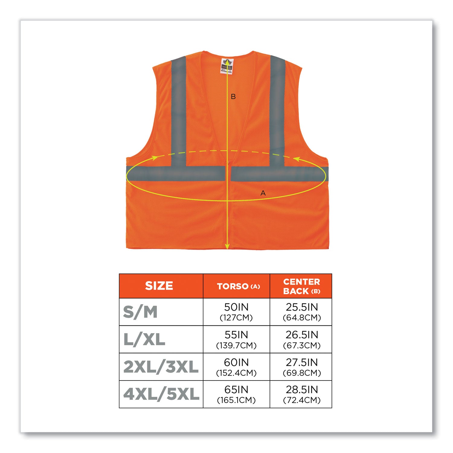 Ergodyne GloWear Type R Class 2 Hi-Vis Mesh Vest, Large/Extra Large, Zipper Closure, Polyester Mesh, Orange, Reflective, Breathable, Lightweight, Machine Washable, 1 Each