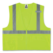 Ergodyne 8225Z Type R Class 2 Solid Safety Vest, Small/Medium, Zipper Closure, Lime, Polyester, Reflective, Pocket, Mic Tab, 1 Each