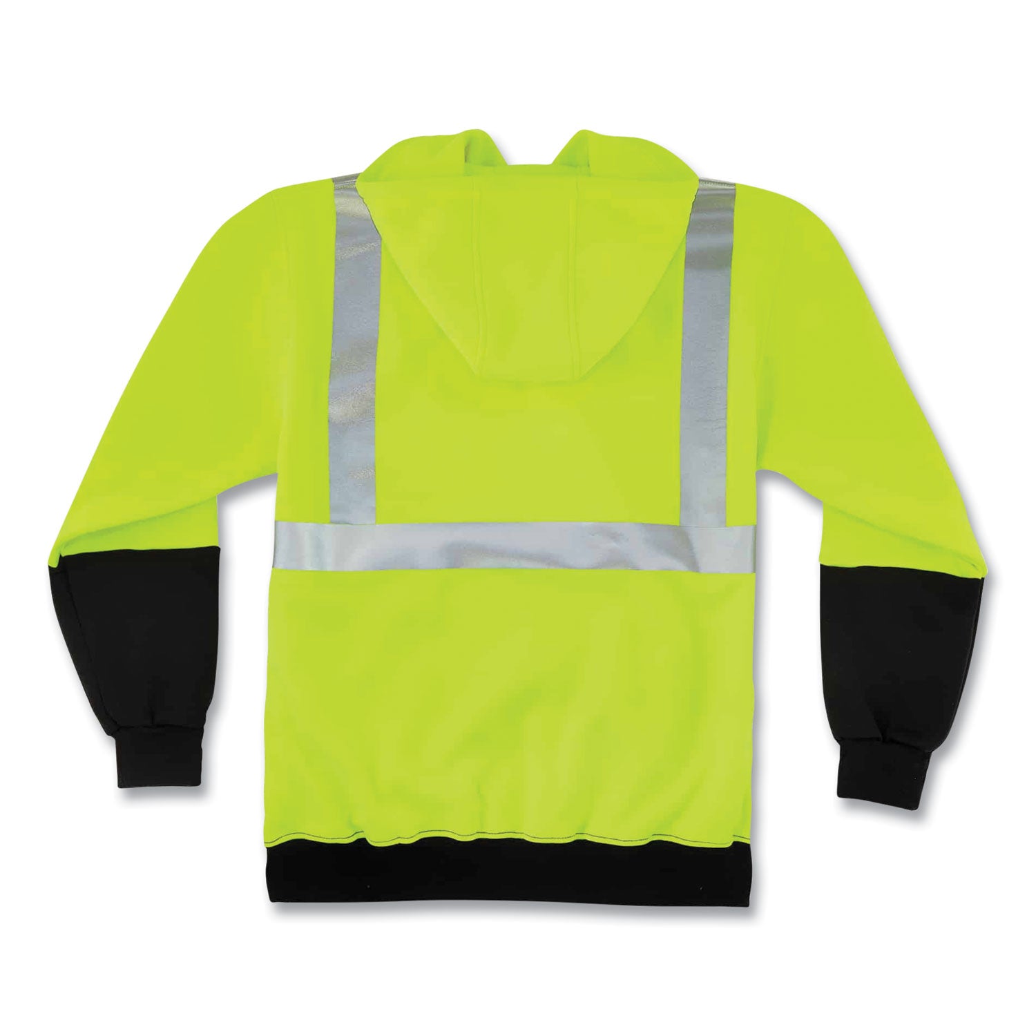 Ergodyne 8293 Type R Class 2 Front Hooded Sweatshirt, Large, Black/Lime, Polar Fleece, 1 Each