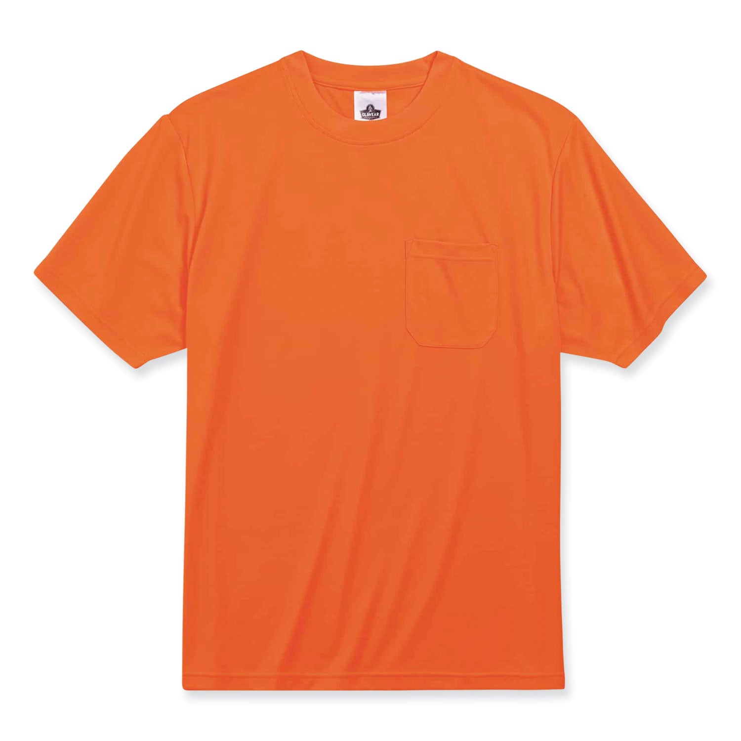 Ergodyne GloWear 8089 Non-certified Orange T-Shirt, Medium, 1 Each, Polyester, Lightweight, Breathable, Moisture Wicking, UV Resistant, Chest Pocket, Short Sleeve, High Visibility