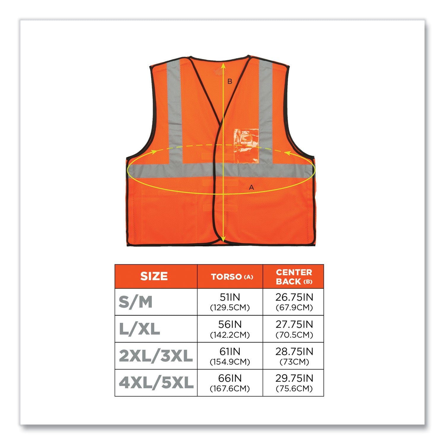 Ergodyne GloWear Type R C2 Breakaway Mesh Safety Vest, 4XL/5XL, Orange, Reflective, Hook & Loop Closure, Pocket, Badge Holder, Breathable, Lightweight, 1 Each