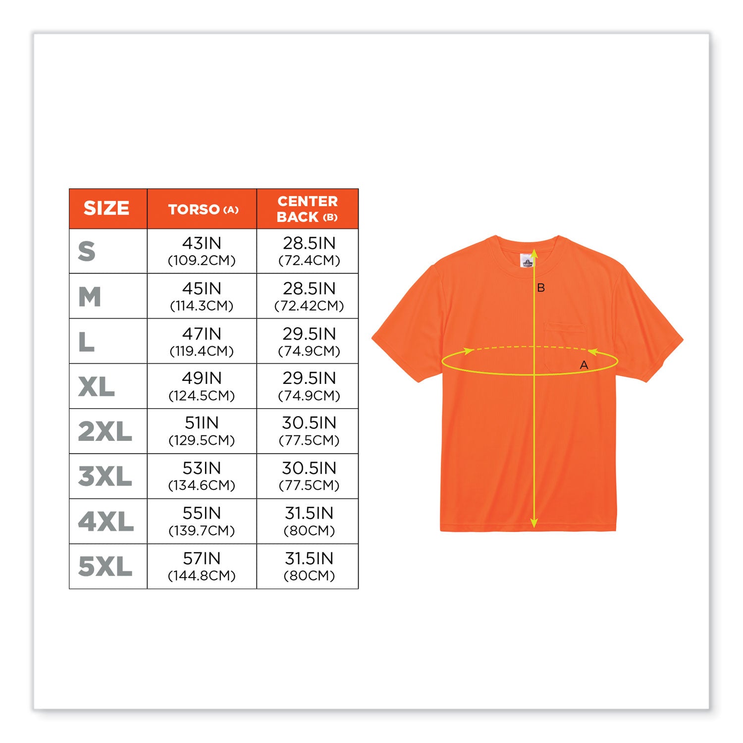 Ergodyne GloWear 8089 Non-certified Orange T-Shirt, Large, 1 Each, Polyester, High Visibility, Breathable, Moisture Wicking, UV Resistant, Chest Pocket, Lightweight, Short Sleeve, Machine Washable