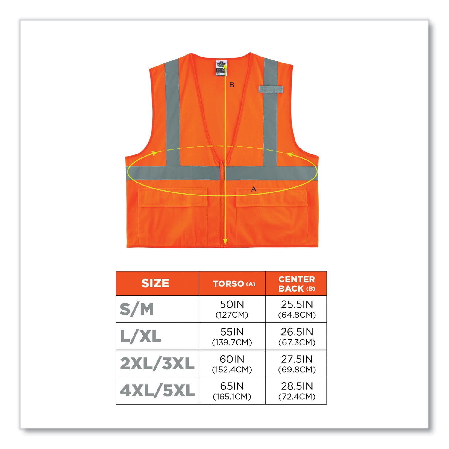Ergodyne 8225Z Type R Class 2 Standard Solid Vest, 2XL/3XL, Zipper Closure, Polyester, Orange, Pocket, Mic Tab, Reflective, 1 Each