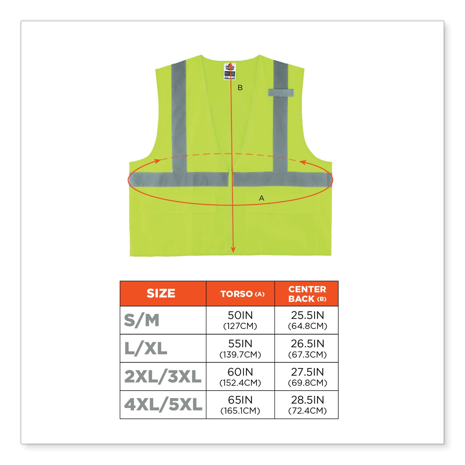 Ergodyne 8225Z Type R Class 2 Solid Safety Vest, Small/Medium, Zipper Closure, Lime, Polyester, Reflective, Pocket, Mic Tab, 1 Each