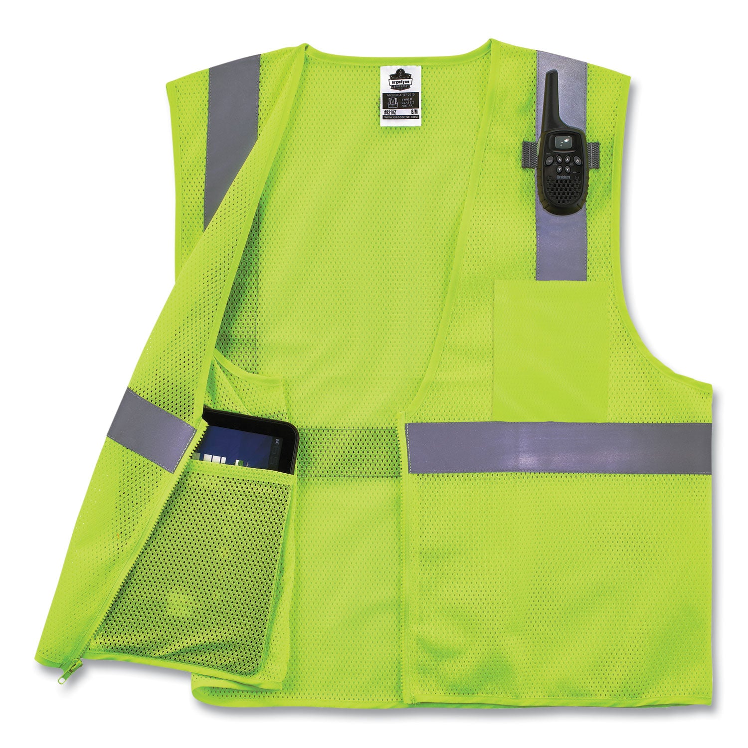 Ergodyne GloWear 8210Z Type R Economy Mesh Safety Vest, Extra Small, Lime, Zipper Closure, Reflective, Pocket, Breathable, Lightweight, Machine Washable, Mic Tab, 1 Each