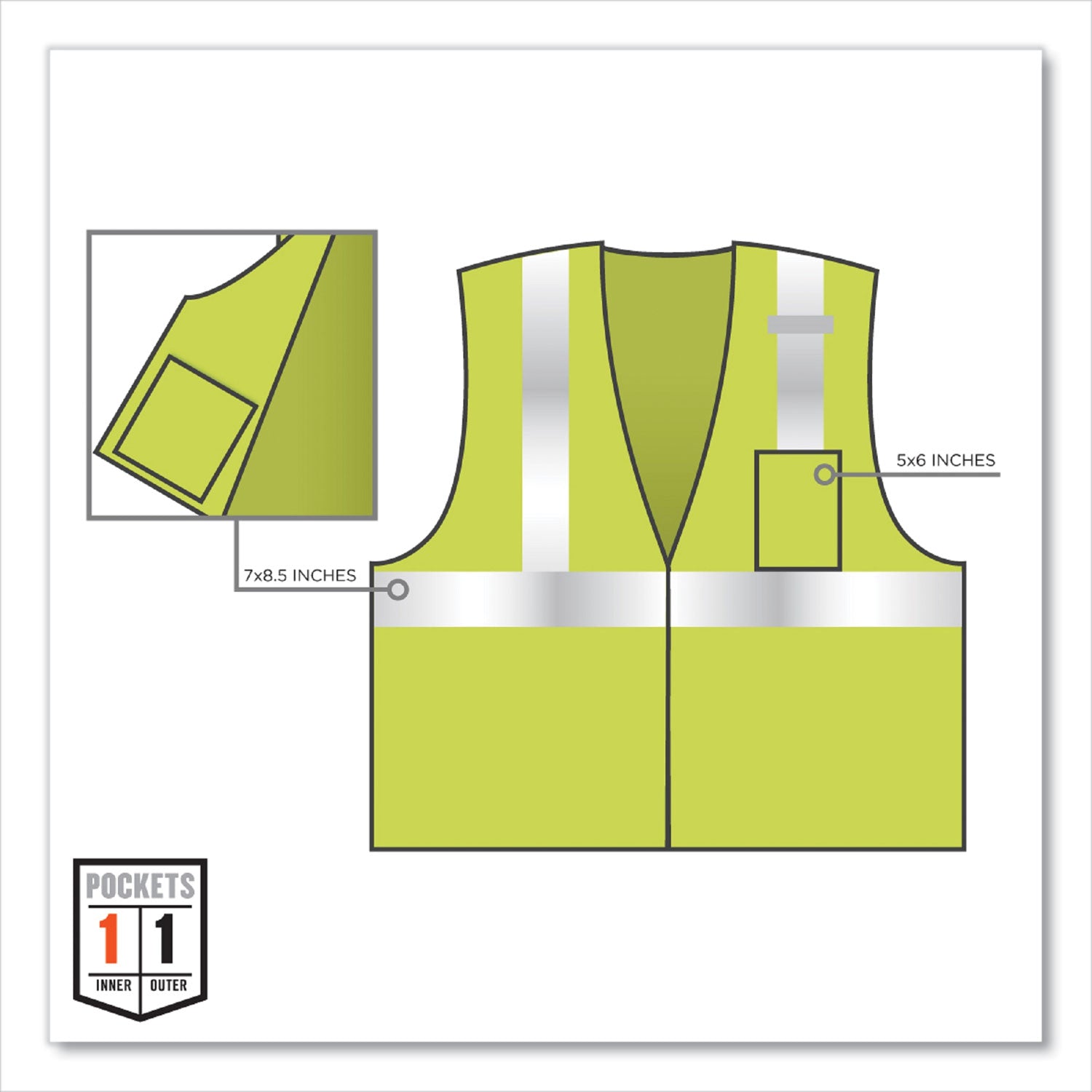 Ergodyne GloWear 8210Z Type R Economy Mesh Safety Vest, Extra Small, Lime, Zipper Closure, Reflective, Pocket, Breathable, Lightweight, Machine Washable, Mic Tab, 1 Each