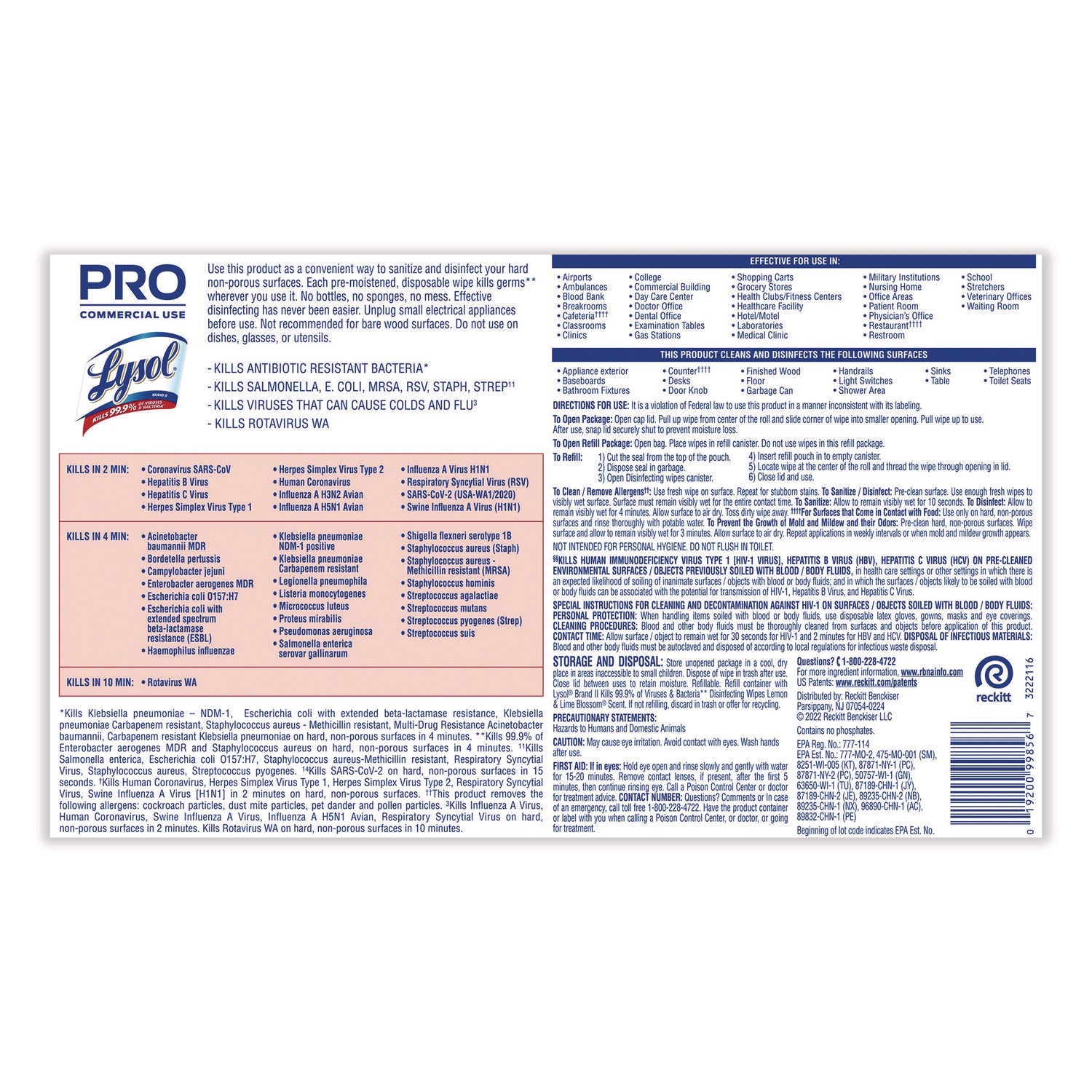 Lysol Disinfecting Wipe Bucket, Lemon & Lime Blossom Scent, Pre-moistened, White, 800 Wipes per Bucket, 2 Buckets per Carton