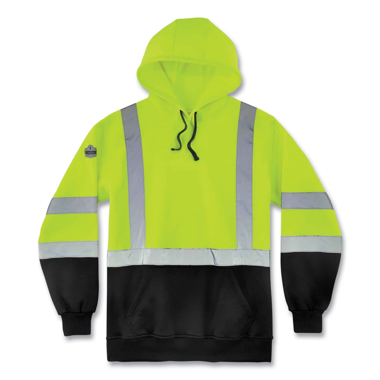 Ergodyne Pullover Hi-Vis Hooded Sweatshirt - 3XL Size Pull Over - Hood Collar - Black, Lime - Polar Fleece