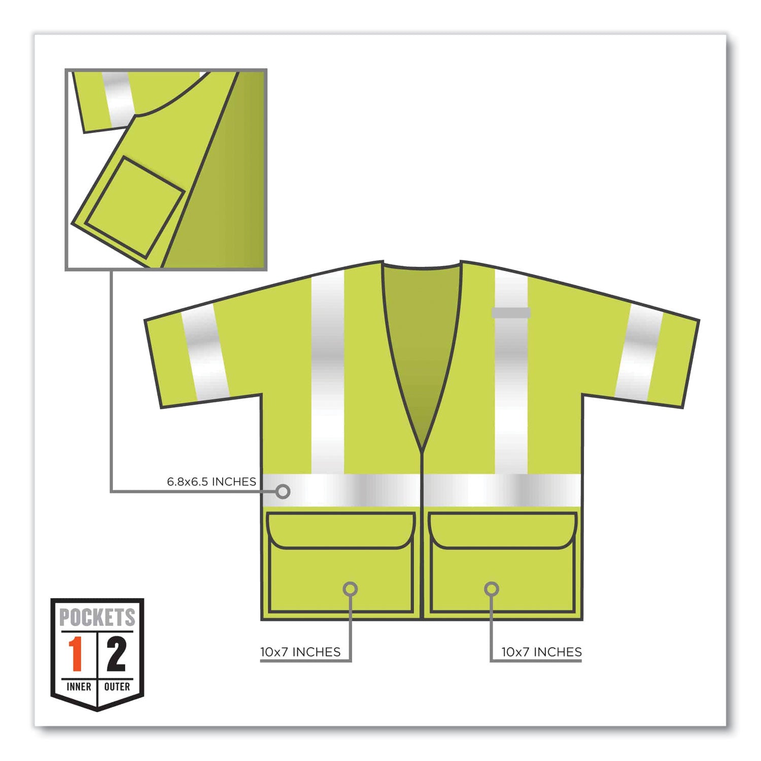 Ergodyne 8320Z Type R Class 3 Standard Vest, 2XL/3XL, Zipper Closure, Polyester Mesh, Lime, Pocket, Mic Tab, Reflective, 1 Each