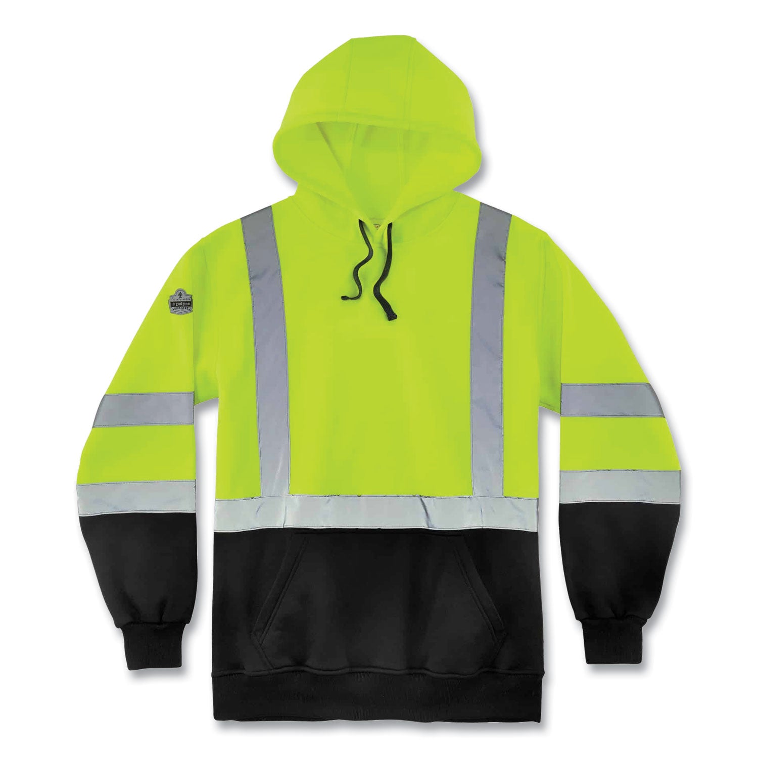 Ergodyne Pullover Hi-Vis Hooded Sweatshirt - 5-Xtra Large Size Pull Over - Hood Collar - Black, Lime - Polar Fleece