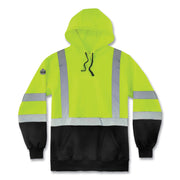 Ergodyne Pullover Hi-Vis Hooded Sweatshirt - 5-Xtra Large Size Pull Over - Hood Collar - Black, Lime - Polar Fleece