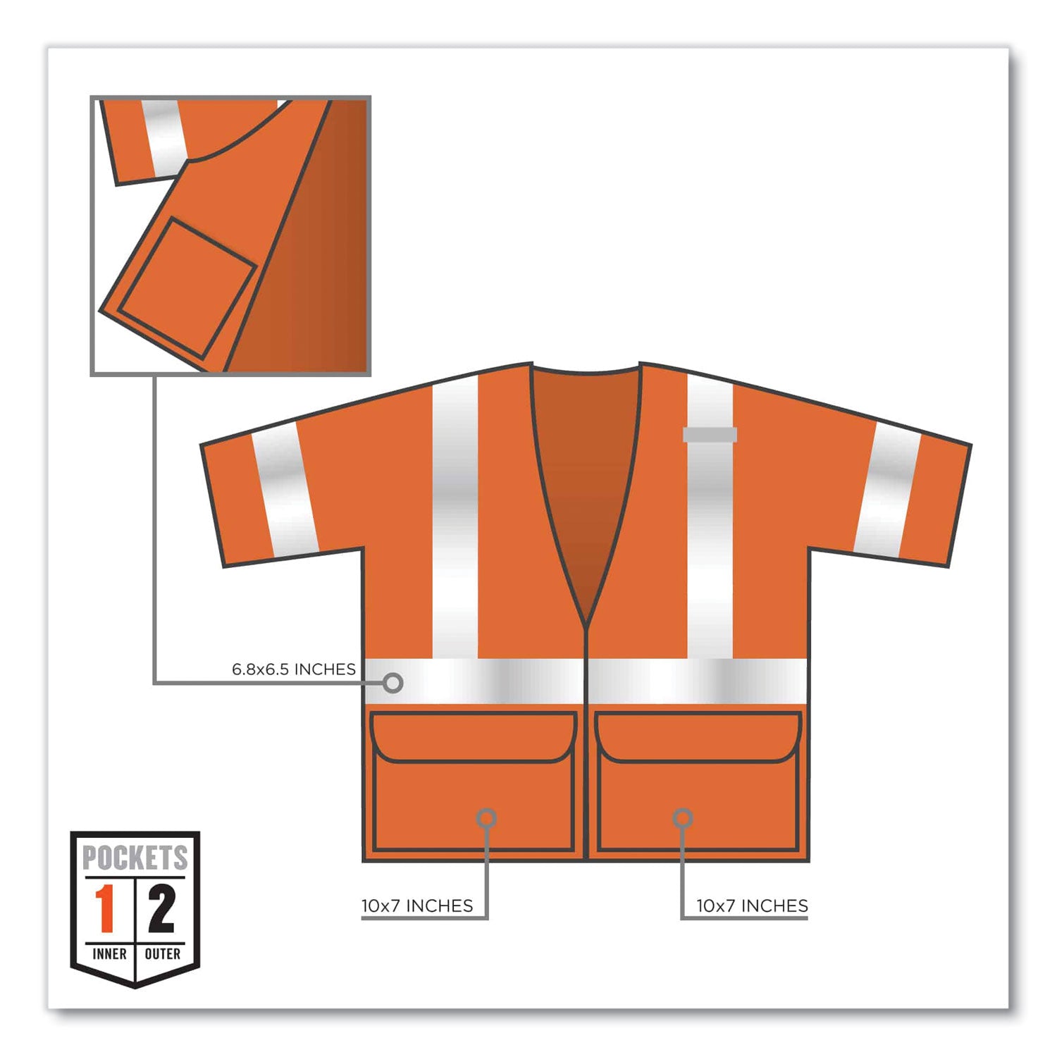 Ergodyne 8320Z Type R Class 3 Standard Vest, Small/Medium, Zipper Closure, Polyester Mesh, Orange, Pocket, Mic Tab, Reflective, 1 Each