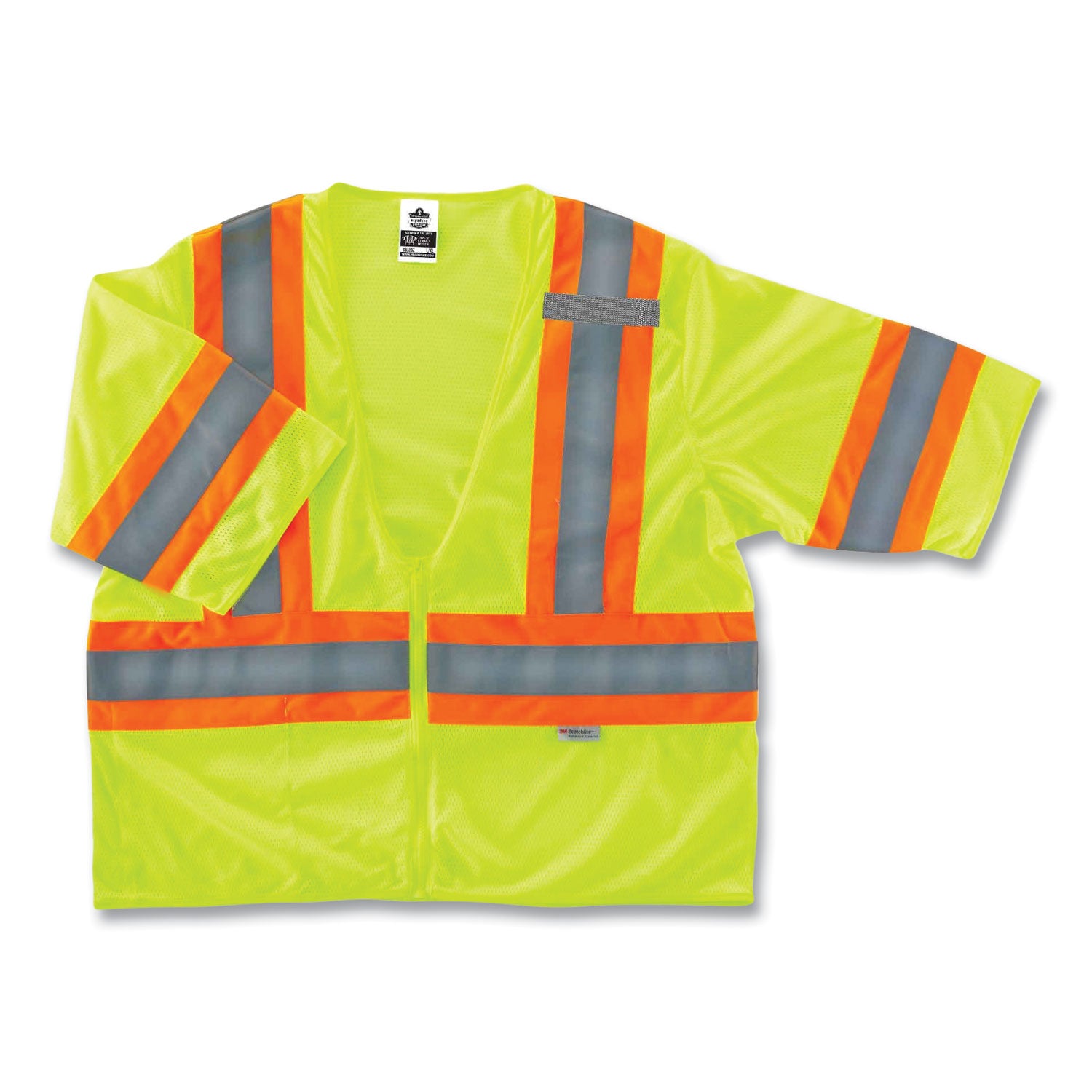 Ergodyne 8330Z Type R Class 3 Two-Tone Vest, Large/Extra Large, Zipper Closure, Polyester Mesh, Lime, Pocket, Mic Tab, Reflective, 1 Each