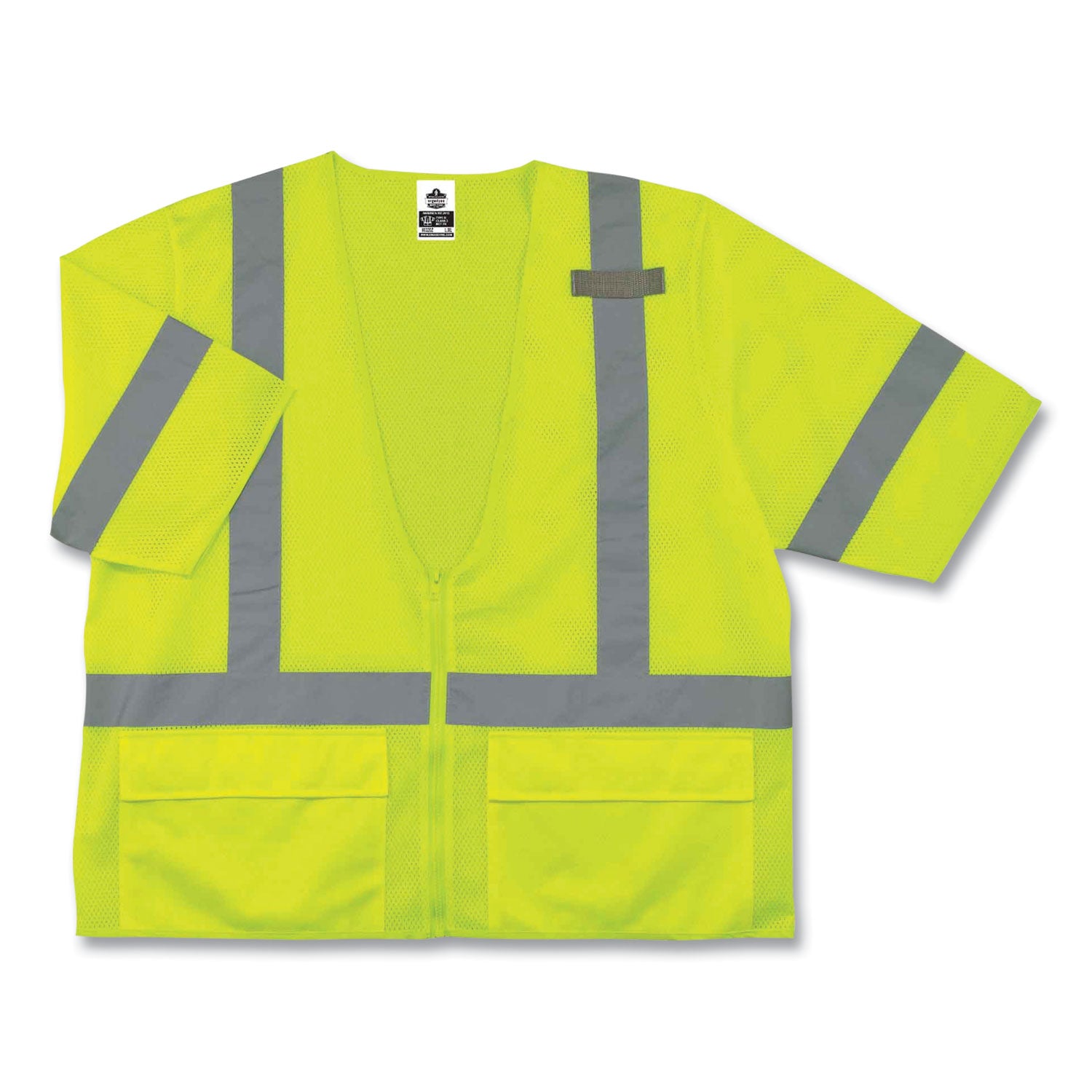 Ergodyne 8320Z Type R Class 3 Standard Vest, Large/Extra Large, Zipper Closure, Polyester Mesh, Lime, Pocket, Mic Tab, Reflective, 1 Each