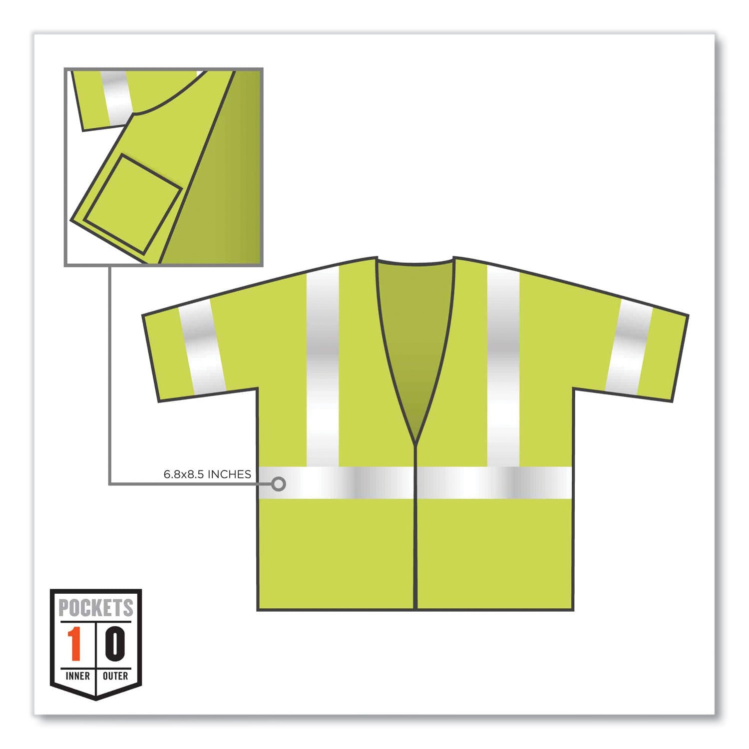 Ergodyne 8310HL Type R C-3 Economy Vest, 4X/5X Large, Hook & Loop Closure, Polyester Mesh, Lime/Silver, Lightweight, High Visibility, Reflective, Pocket, Machine Washable, 1 Each