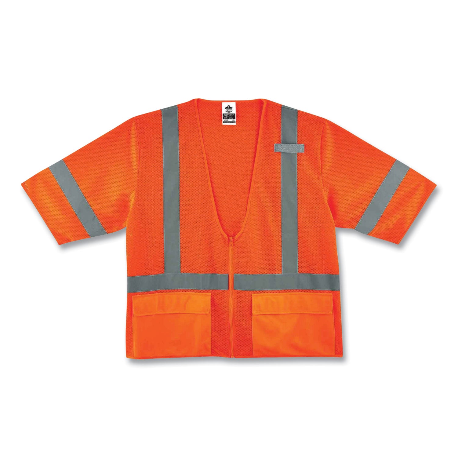 Ergodyne 8320Z Type R Class 3 Standard Vest, 4XL/5XL, Zipper Closure, Polyester Mesh, Orange, Pocket, Mic Tab, Reflective, 1 Each