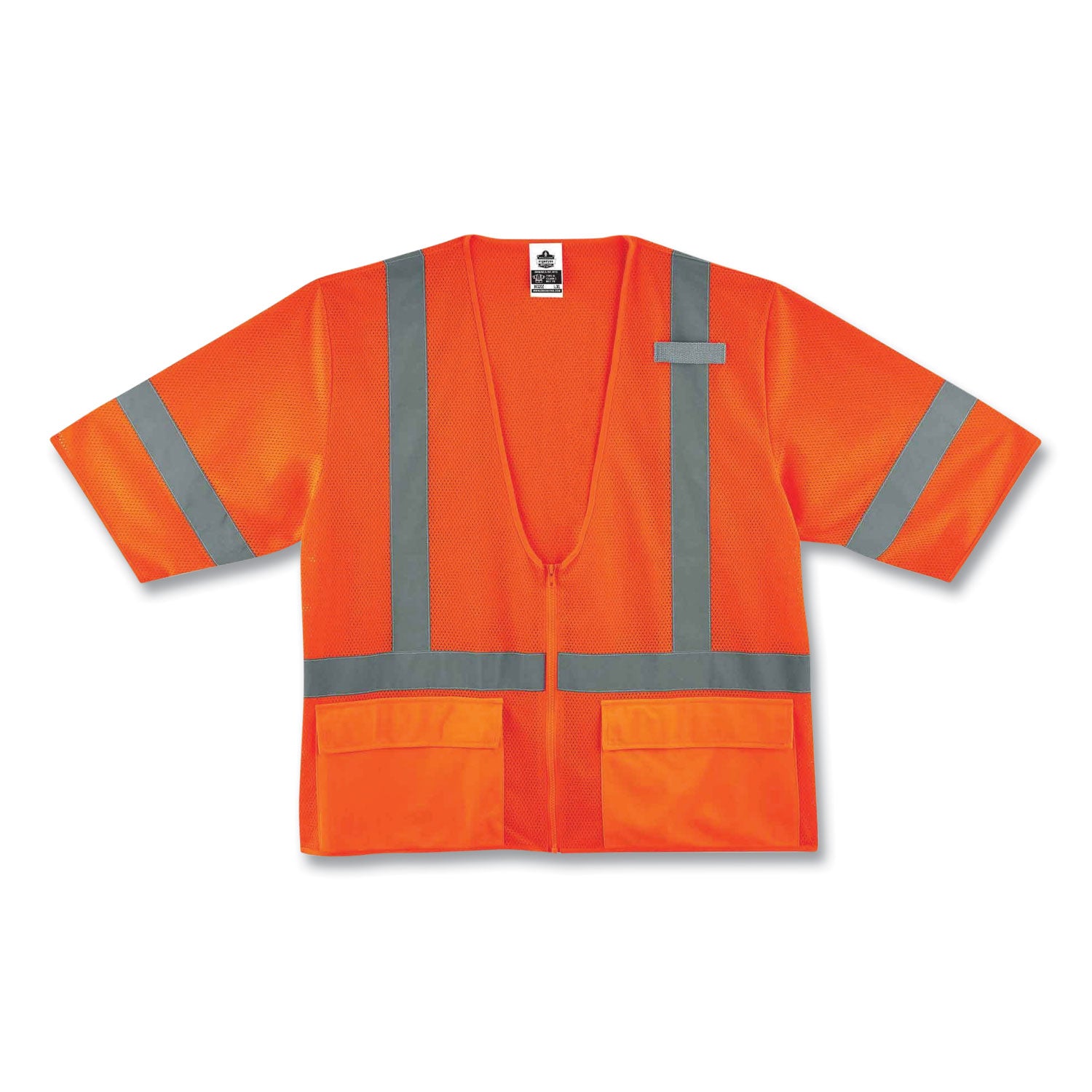 Ergodyne 8320Z Type R Class 3 Standard Vest, 2-3XL, Zipper Closure, Polyester Mesh, Orange, Pocket, Mic Tab, Reflective, 1 Each