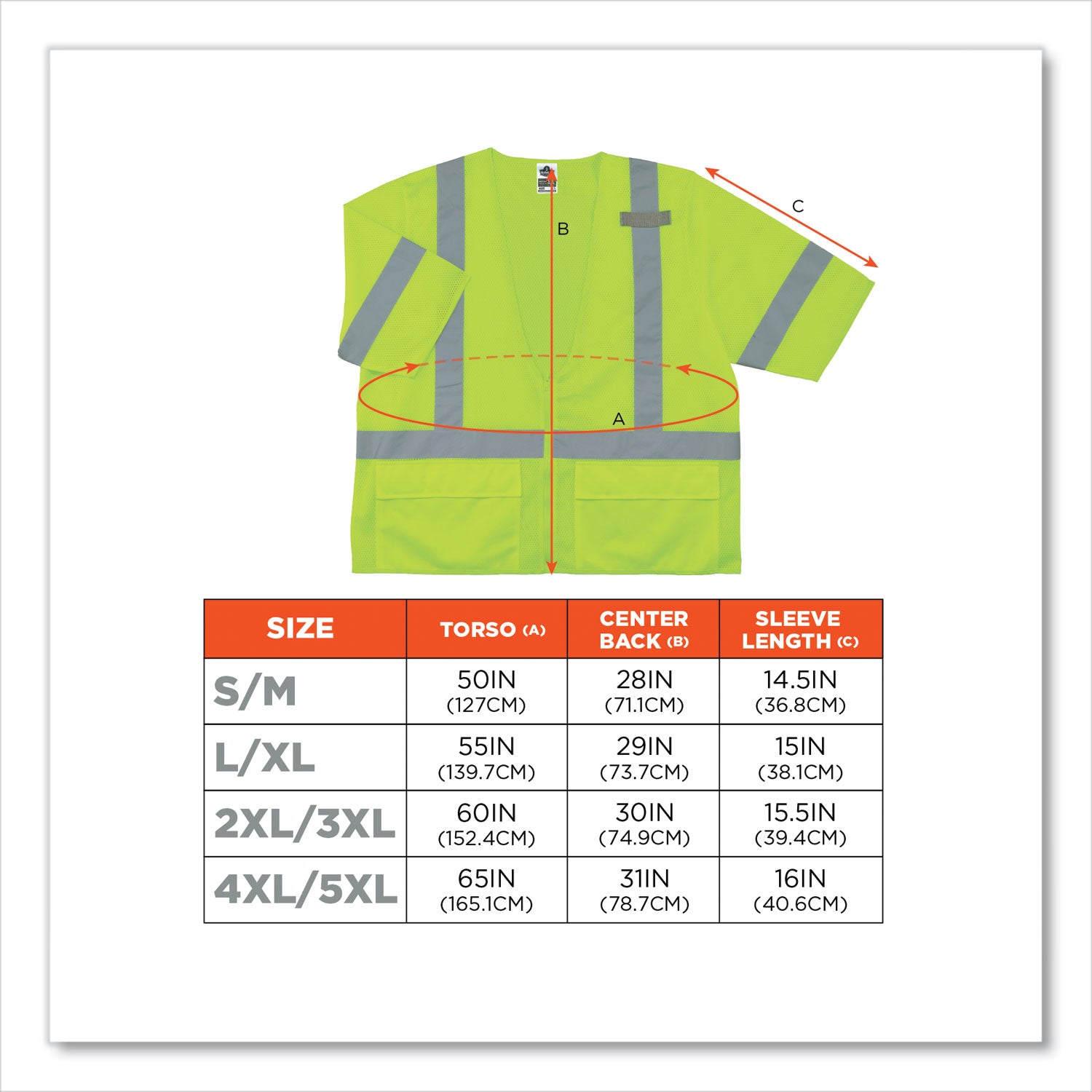 Ergodyne 8320Z Type R Class 3 Standard Vest, Small/Medium, Zipper Closure, Polyester Mesh, Lime, Pocket, Mic Tab, Reflective, 1 Each