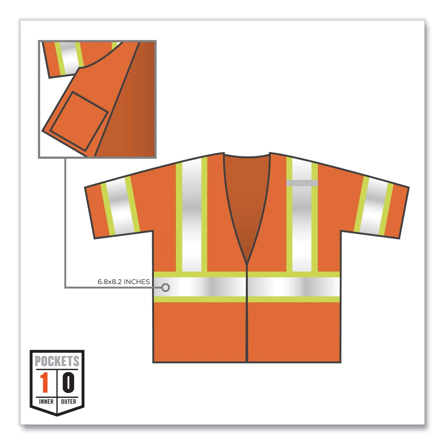 Ergodyne 8330Z Type R Class 3 Two-Tone Vest, 4XL/5XL, Zipper Closure, Polyester Mesh, Orange, Pocket, Mic Tab, Reflective, 1 Each