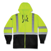 Ergodyne GloWear 8372 Zip-Up Hi-Vis Hooded Sweatshirt, Medium, Yellow/Black, Polar Fleece, Reflective Strips, Drawstring Hood, Elastic Cuffs, Front Zipper, 1 Each