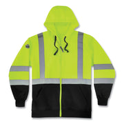 Ergodyne GloWear 8372 Zip-Up Hi-Vis Hooded Sweatshirt, 4X-Large, Yellow/Black, Polar Fleece, Reflective Straps, Drawstring Hood, Elastic Cuffs, Front Zipper, 1 Each