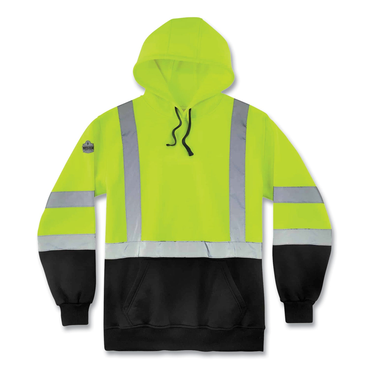Ergodyne Pullover Hi-Vis Hooded Sweatshirt - 4XL Size Pull Over - Hood Collar - Black, Lime - Polar Fleece